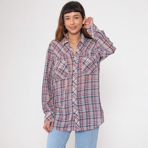 Vintage jaren 80 western rodeo shirt geruit wit rood blauw button-up parel drukknoop shirt jaren 80 lange mouw cowboy heren grote l