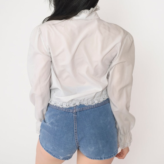 1970s Lace Blouse with Tuxedo Ruffle Front