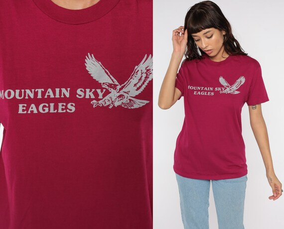 Mountain Sky Eagles Shirt 80s Phoenix Arizona High School T Shirt Animal Graphic Print Retro 90s Vintage Bird Tee Raspberry Red Medium