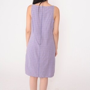 Purple Checkered Dress 90s Mini Dress Sleeveless Plaid Shift Dress Retro Summer Day Grunge Boho Cotton Vintage 1990s Expressions Medium M image 5