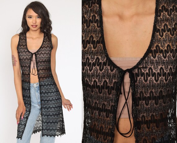 Crochet Vest Black Metallic Crochet Top 