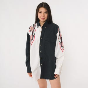 Vintage Southwestern Shirt 90s Color Block Western Button up Shirt Aztec Southwest Print Black White Long Sleeve Rodeo 1990s Extra Large xl