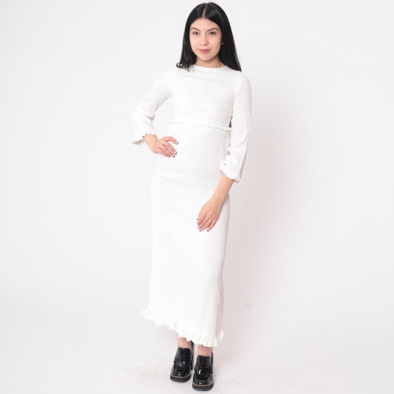 Long White Dress 70s Maxi Dress Ruffled Formal Party Dress Cocktail High Empire Waist Vintage Long Bell Sleeve Tween 10-12