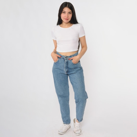 Mom Jeans 90s Palmetto's Dungarees Light Blue High Waisted Relaxed Fit Tapered Cotton Denim Vintage Grunge Casual Streetwear Small S 11