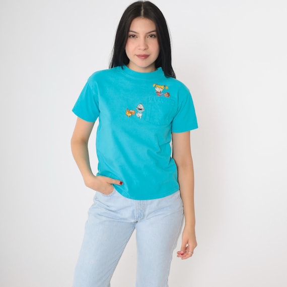 Vintage Rugrats Shirt Nickelodeon Shirt 90s Tommy Pickles Angelica TShirt Throwback 90s Graphic 1990s Turquoise Retro Tee Kid's 10-12 xs