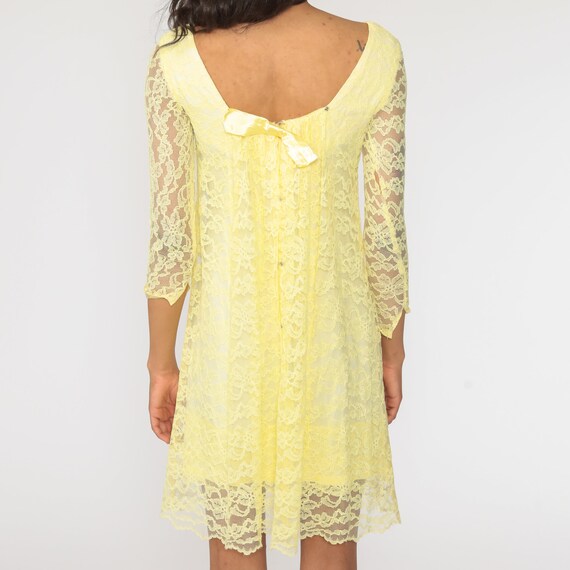 Mod Lace Dress 60s Mini Yellow Party Cocktail 196… - image 6