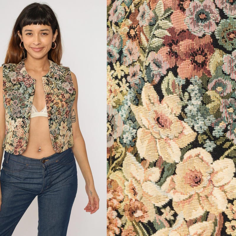 90's Forest Floral Embroidered Vest Top by Agape