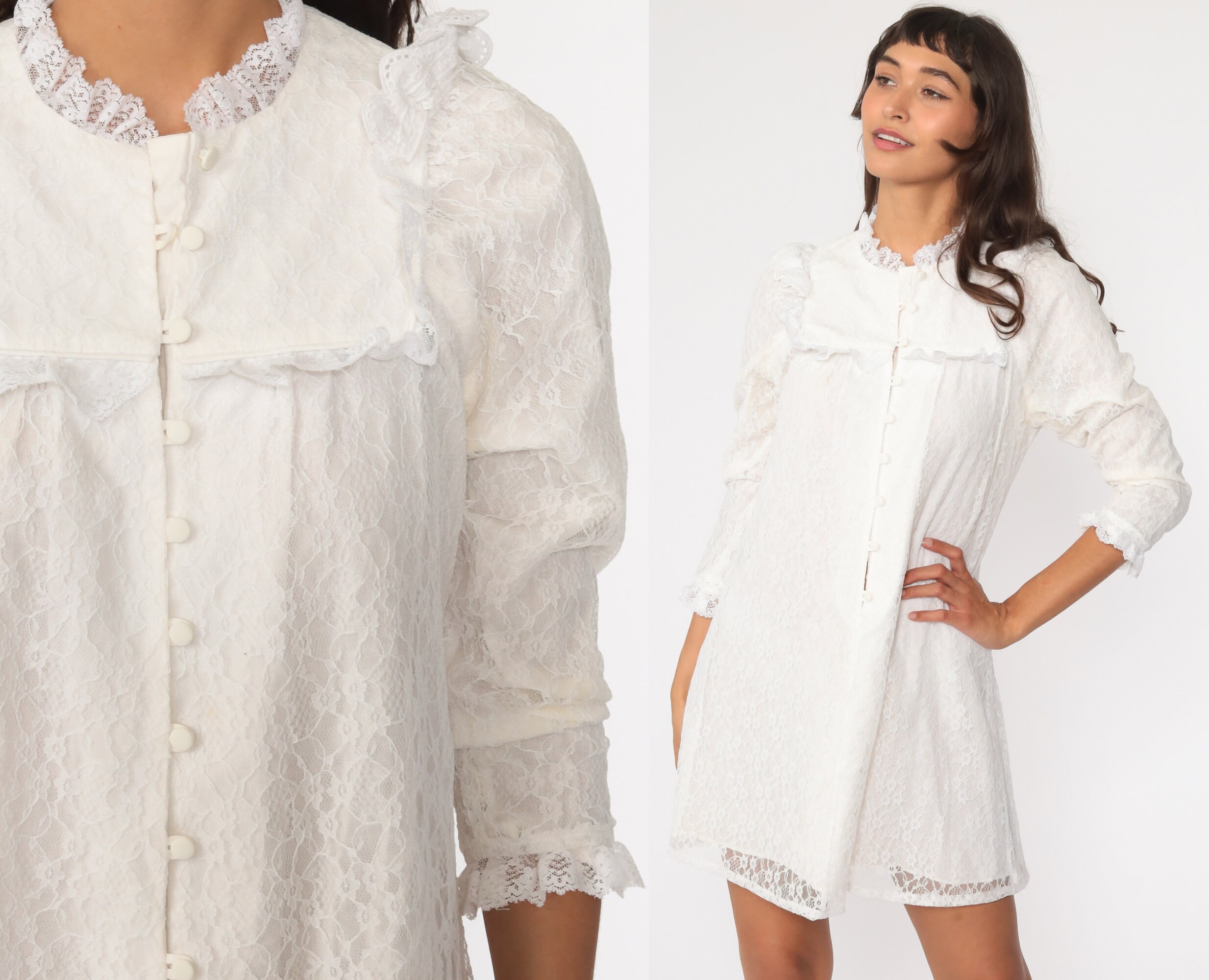 White Lace Dress 60s Bib Dress 70s Mini 