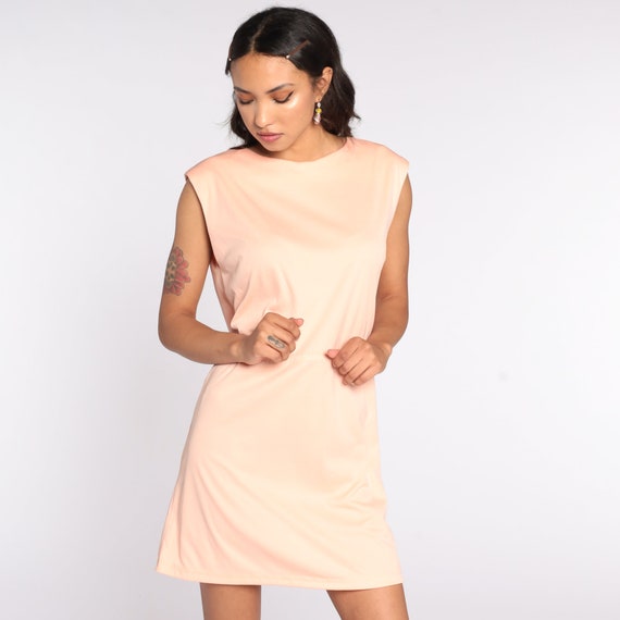 Peach Mini Dress 70s Dress Plain Mod Dress Orange… - image 2