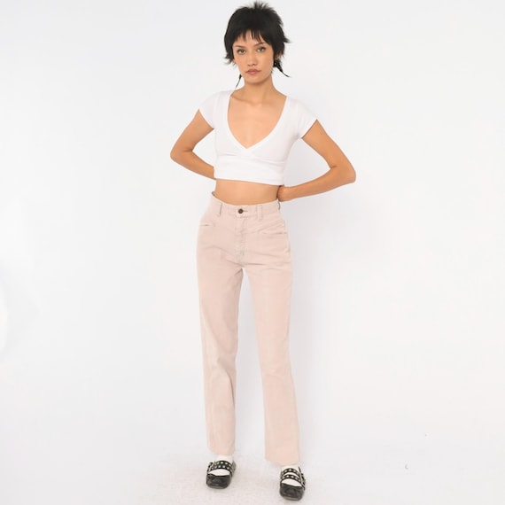 90s Corduroy Pants Beige High Waist Straight Leg Cotton Cord Trousers Cream Tan Yoke Neutral Minimalist Womens Vintage Extra Extra Small XXS