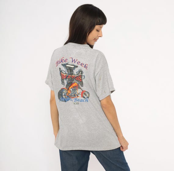 Myrtle Beach Motorcycle Biker Tee 2008 Graphic Heather Grey Ash Rally Cotton Short Sleeve Crew Neck Souvenir Event Vintage Top Large L