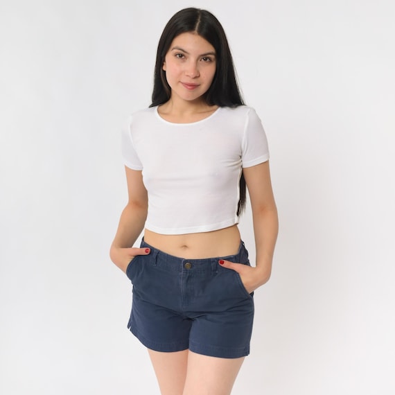 Ralph Lauren Shorts Navy 90s High Waisted Button Front Cotton Preppy Vintage Nautical Summer Ivy League Classic Americana Fashion Small S 2