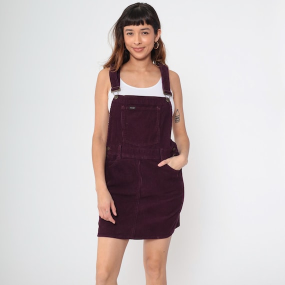 Corduroy Overall Dress Burgundy Mini Dress Jumper Bib Overall Pinafore Grunge Pocket Minidress Sleeveless Maroon Wrangler Y2k Small S