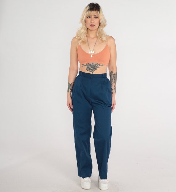 Vintage Navy Blue Pleated Trousers 80s High Waisted Pants 90s Tapered Pants 1980s Pants Slacks Office Preppy High Waist Small 26