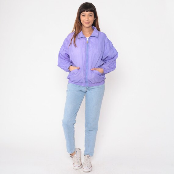 Lavender Windbreaker Jacket 90s Plain Purple Warm… - image 4
