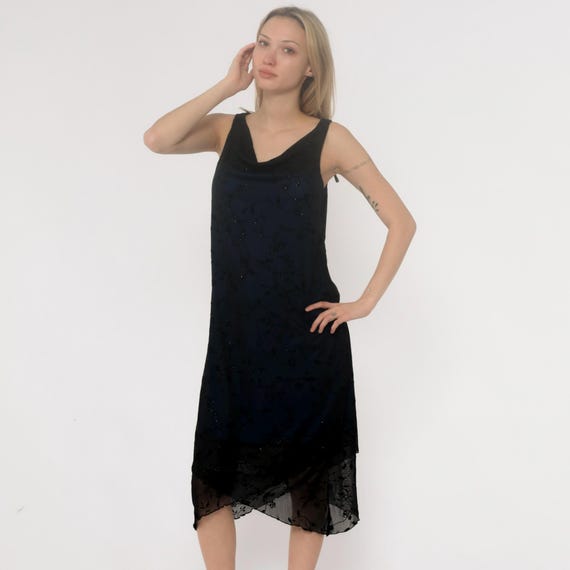 Y2K Black Slip Dress Strappy Back Cutout Detail Sparkle Textured Knee Length Party Cocktail Evening Grunge Party Dress Alternative Large L