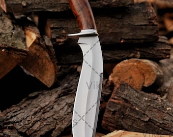 Traditional D2 Kukri Knife, Hunting Knife with Exquisite Wood Handle and Leather Sheath