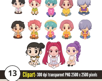 Kpop Demon Hunters 13 Pack | Cute kawaii Chibi Pack , Instant Download PNG