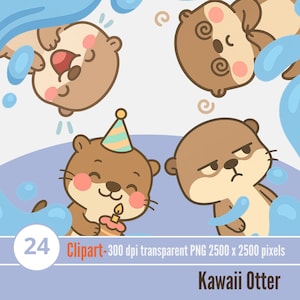 Kawaii Otter Sharing Cupcakes Clipart – Cute Birthday Bakery PNG
