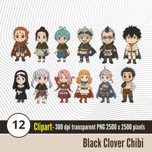 Black Clover Chibi Clipart 12 | Chibi Anime Characters PNG | Digital Download | Transparent Background chibi