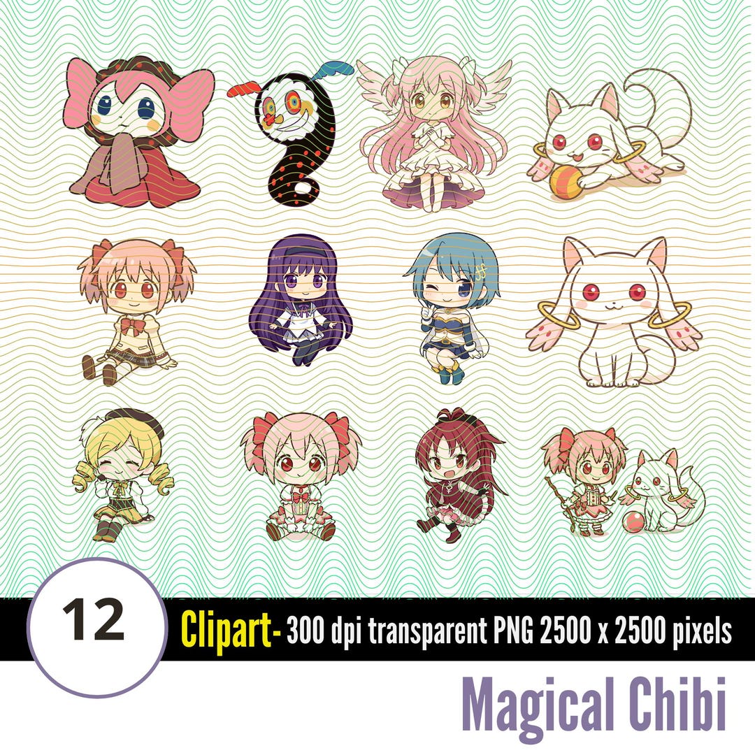 Chibi Madoka Clipart 12 Chibi Anime Characters PNG Digital