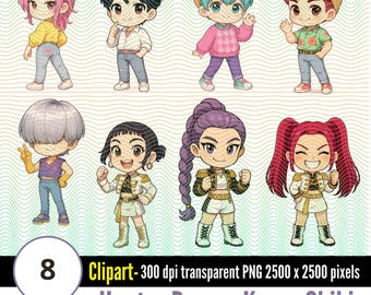Kpop Demon Hunters Chibi Clipart 8 – Kpop Hunter Demon Style | Cute Digital PNG for Stickers & Planners