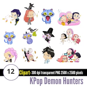 Kpop Demon Hunters Tiger & Bird Twitch Emotes 12 Pack | Cute Chibi Pack - 12 pieces, Instant Download PNG