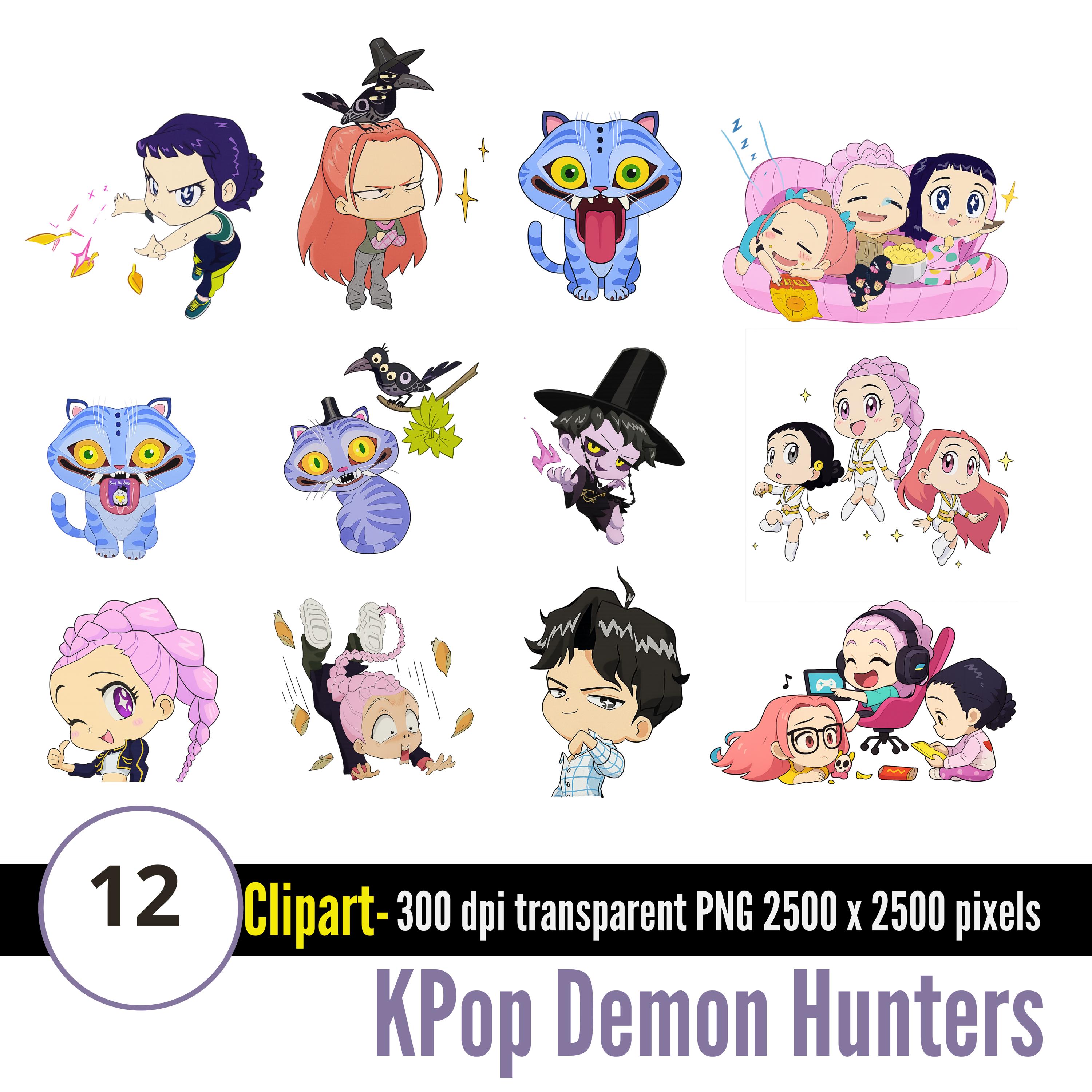 Kpop Demon Hunters Tiger & Bird Twitch Emotes 12 Pack | Cute Chibi Pack - 12 pieces, Instant Download PNG