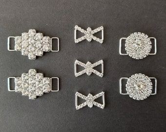 4cm 3cm 2cm Small Bikini Connectors Various Designs (Bow Rhinestone Sparkly Shiny Silver Fitness Bridal Craft)
