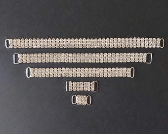 Connettori bikini dritti in argento a 3 file da 18 cm, 16 cm, 12 cm, 3 cm, 2 cm (Concorso nuziale con strass scintillanti)