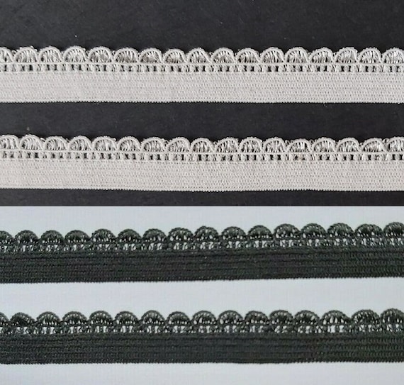 10mm Black or White Decorative Elastic 3m, 5m or 10m (Scalop Picot Edge Lingerie Underwear Edging Lace Light)