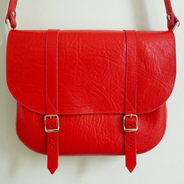 Red Leather Satchel FREE UK SHIPPING