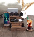 Wood Phone Docking Station & Organizer | Charging Stand for Desk, Nightstand | Perfect Gift for Him or Her, Christmas Presents