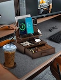Wood Phone Docking Station with Drawer: Charging Stand & Organizer