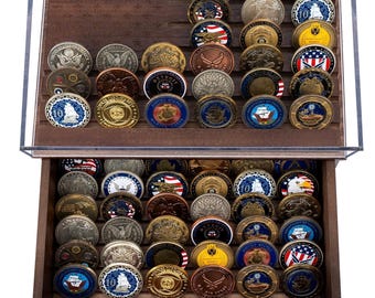 Wooden Challenge Coin Display Case: Military & Service Coin Holder