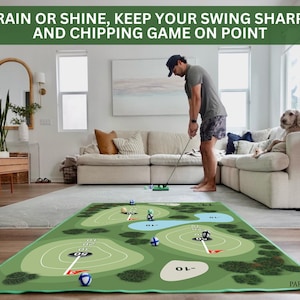 Family Golf Chipping Game Set – Indoor/Outdoor Practice Mat with Adjustable Club & All Accessories – Fun for All Ages