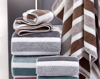 Absorbent Microfiber Bath Towel and Striped Face Towel - Quick Drying and Soft