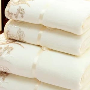 Microfiber Elegant Embroidered Towel Set - 1 Face Towel and 1 Bath Towel