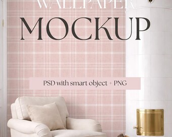 Cozy Living Room Wallpaper Mockup PSD, Warm Neutral Interior, Smart Object Wall, Country Home Scene, Blank wall Mockup