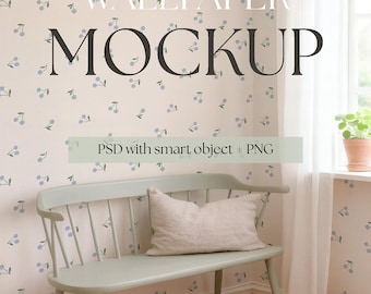 Scandinavian Wall Mockup PSD, Neutral Room Mockup with Bench, Smart Object Wall, Cozy Nordic Interior, Minimal Country Home Scene