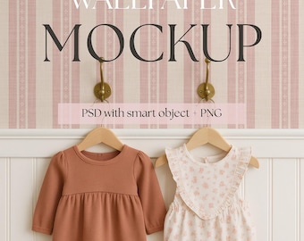 Girl Nursery Mockup with editable Smart object - Cute kids room wallpaper mockup with blank wall - Photoshop PSD Pattern Mockup