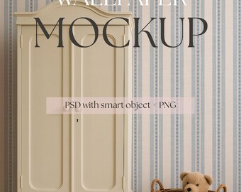Kids Room Interior Mockup (Photoshop PSD) - Cottagecore Wallpaper Mockup - Swedish Nursery Scene with blank wall and editable smart object