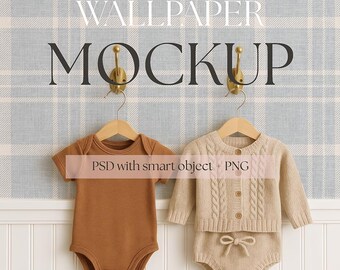Nursery Wallpaper Mockup PSD, Scandinavian Kids Room Mockup, Smart Object Wall, Cozy Baby Room, Editable clothing Colors, Nordic Interior