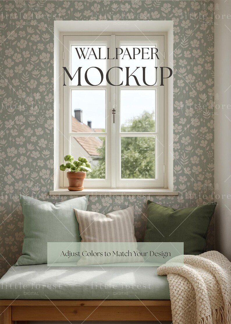 Gallery Detail: Scandinavian Window Seat Wallpaper Mockup Psd Cozy Nordic Interior