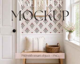 Entryway Wallpaper Mockup PSD, Hallway Interior Scene, Editable Smart Object Wall, Surface Pattern Mockup
