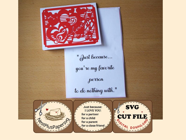 Love Heart A2 SVG Card Cut File, Handmade Paper Craft Digital Download, DIY Card Template for cutting machine, Partner Child Parent Friend imagen 8
