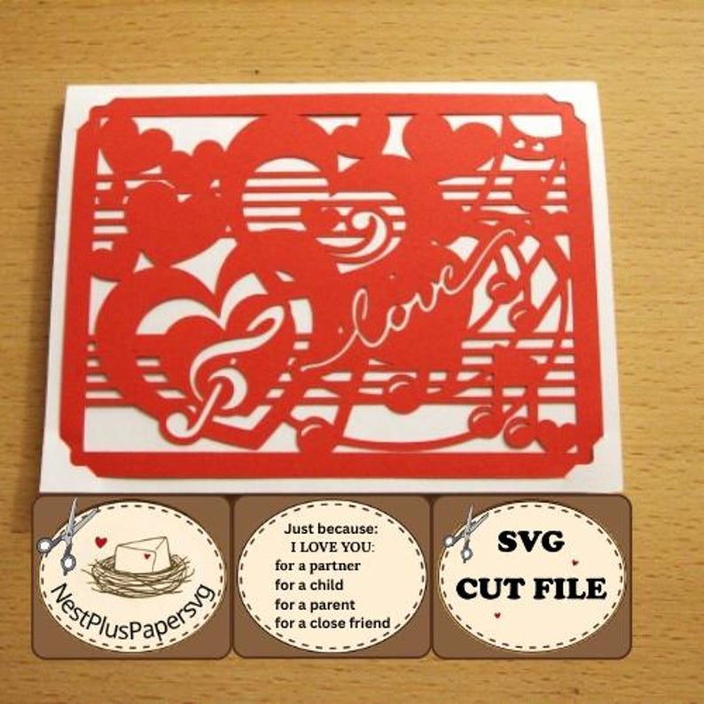 Love Heart A2 SVG Card Cut File, Handmade Paper Craft Digital Download, DIY Card Template for cutting machine, Partner Child Parent Friend imagen 2