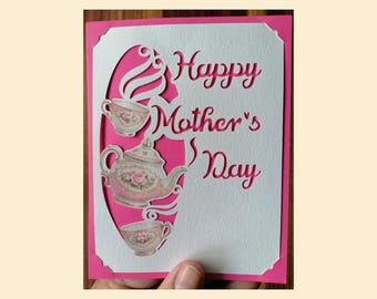Mother’s Day Teacup Card SVG, Layered Greeting Template (Digital Download), Print and Cut Card, Cricut Silhouette Compatible SVG File,
