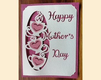 Layered Mother’s Day Card SVG, Teacup Heart Cut, Print  Cut Card, Cricut & Silhouette SVG, DIY Mother's Day Template, Digital Download