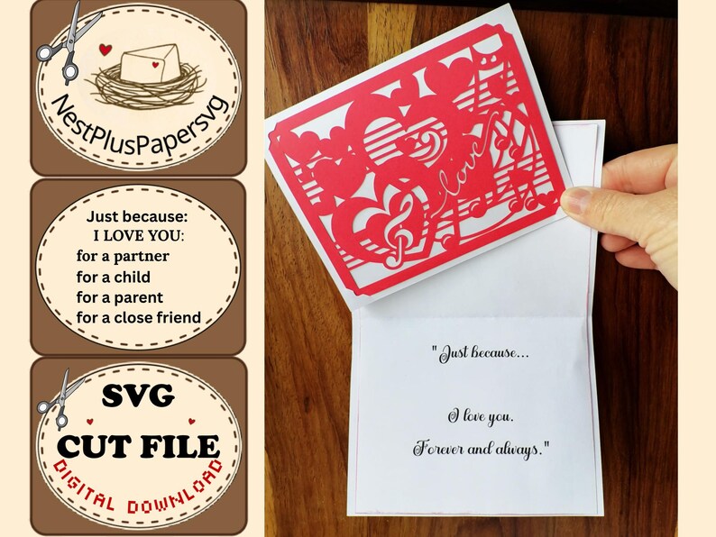 Love Heart A2 SVG Card Cut File, Handmade Paper Craft Digital Download, DIY Card Template for cutting machine, Partner Child Parent Friend imagen 9